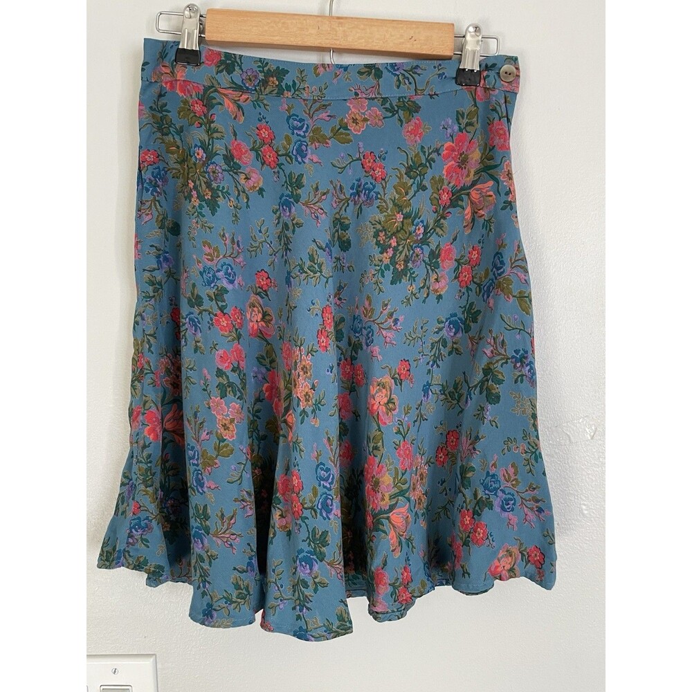 Vintage 90s GAP Floral Blue Floral Rayon A-Line Skater Skirt Sz 10 Cottagecore